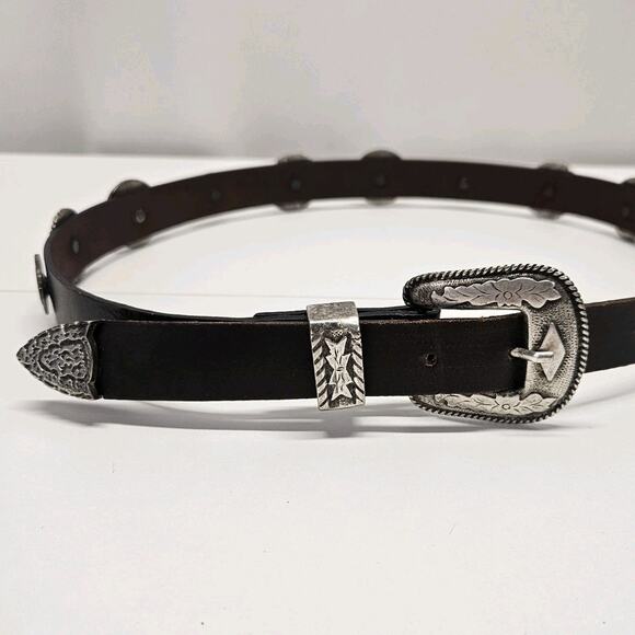 Vintage Women\'s Black Leather Western Fashion Statement Belt Metal End Cap Large main image 5